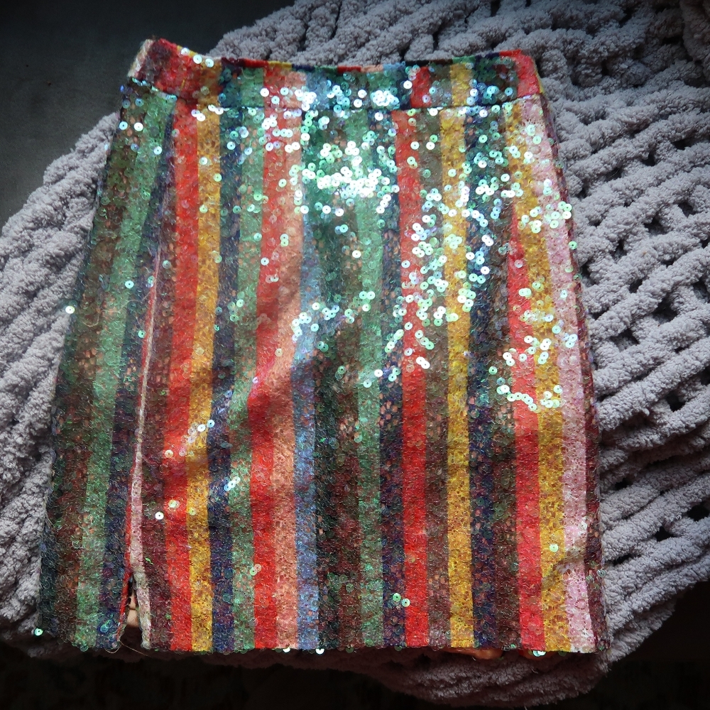 Maeve by Anthropologie Sequin Striped Mini Skirt Size Small 0